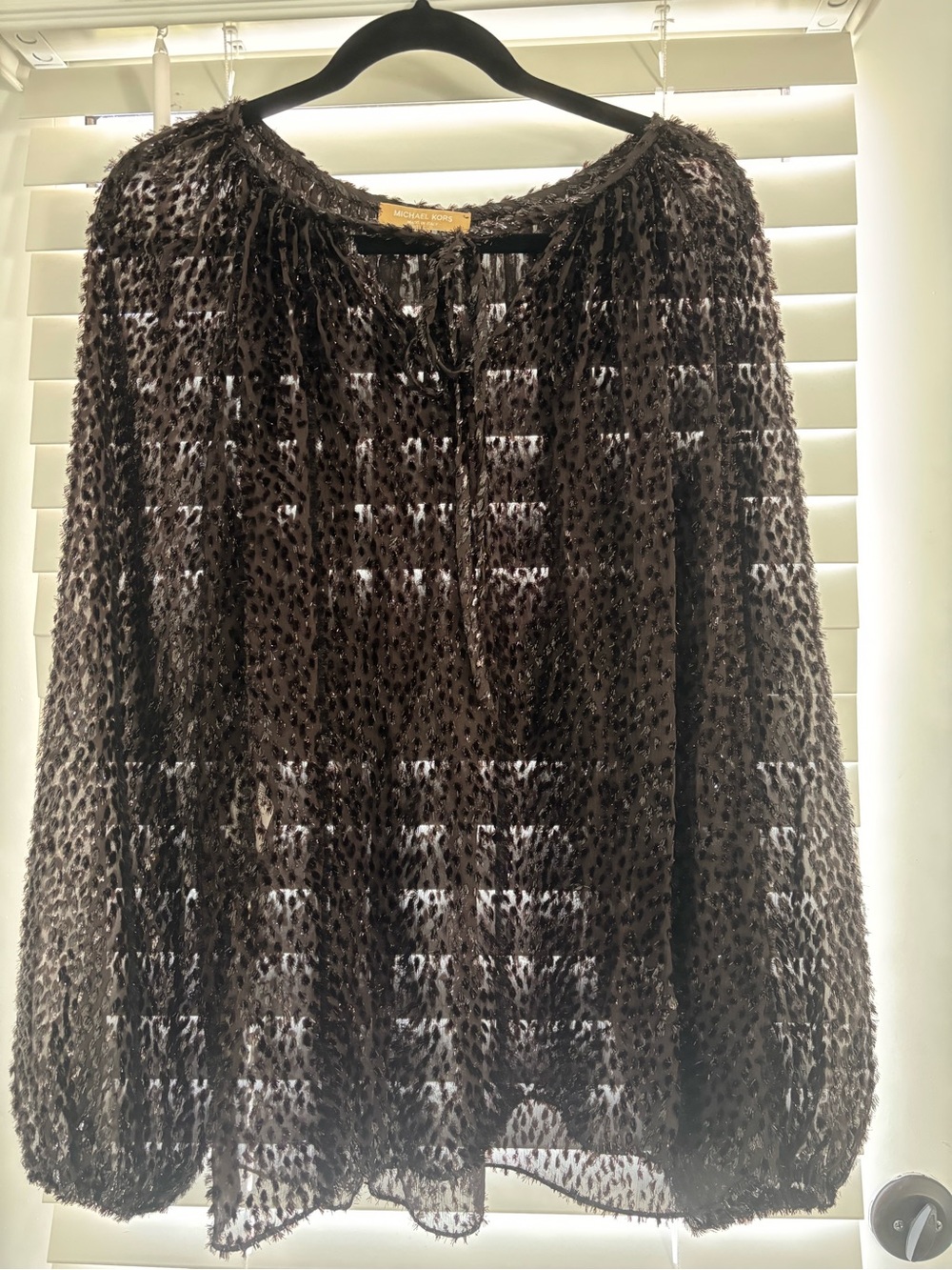 Michael Kors Chocolate Brown Sheer Textured Peasant Top